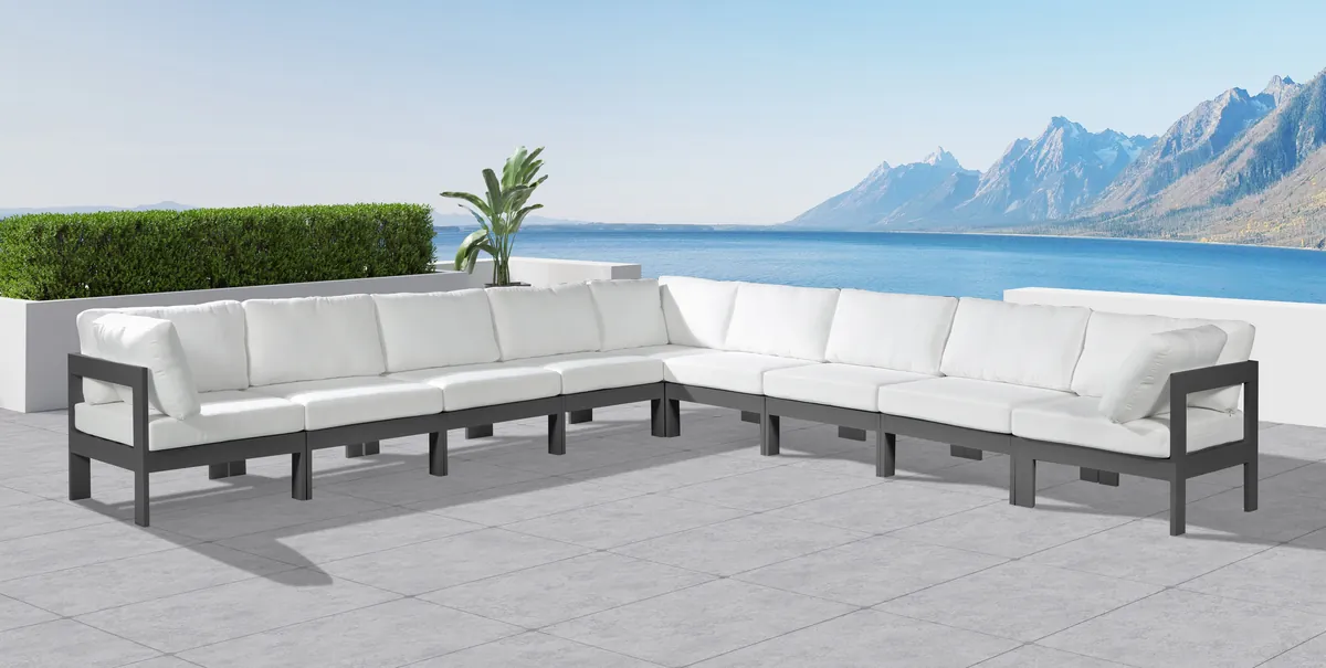 Nizuc - Outdoor Patio 9 Piece Modular Corner Sectional With Gray Frame - White - View 2