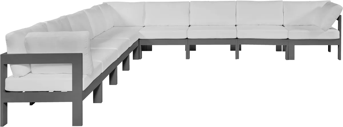 Nizuc - Outdoor Patio 9 Piece Modular Corner Sectional With Gray Frame - White
