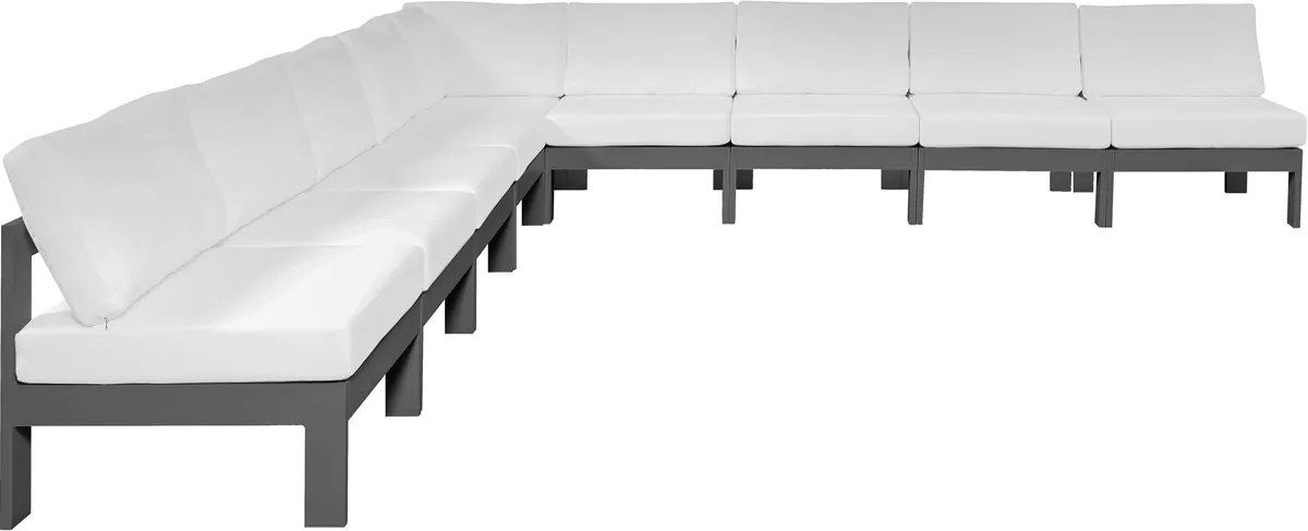 Nizuc - Outdoor Patio 9 Piece Modular Corner Armless Sectional With Gray Frame - White
