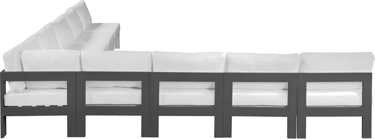 Nizuc - Outdoor Patio 9 Piece Modular Corner Armless Sectional With Gray Frame - White
