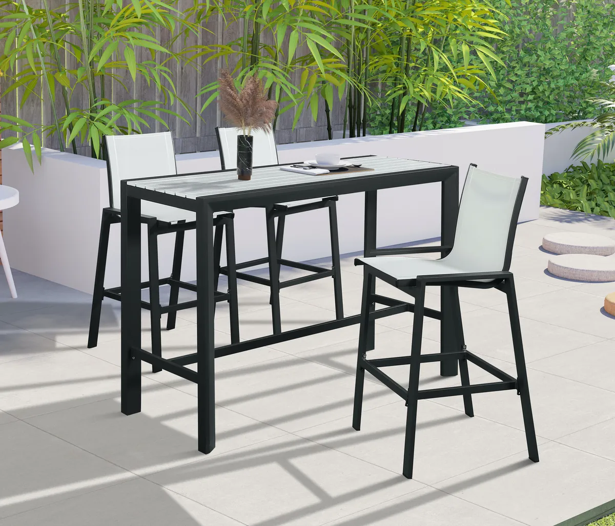 Nizuc - Outdoor Patio Rectangle Bar Table - White - View 2
