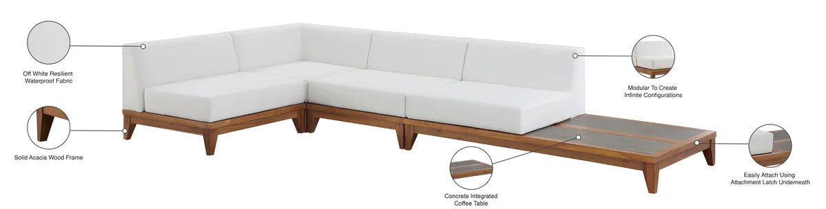 Rio - 4 Piece Modular Sectional - Off White - Wood