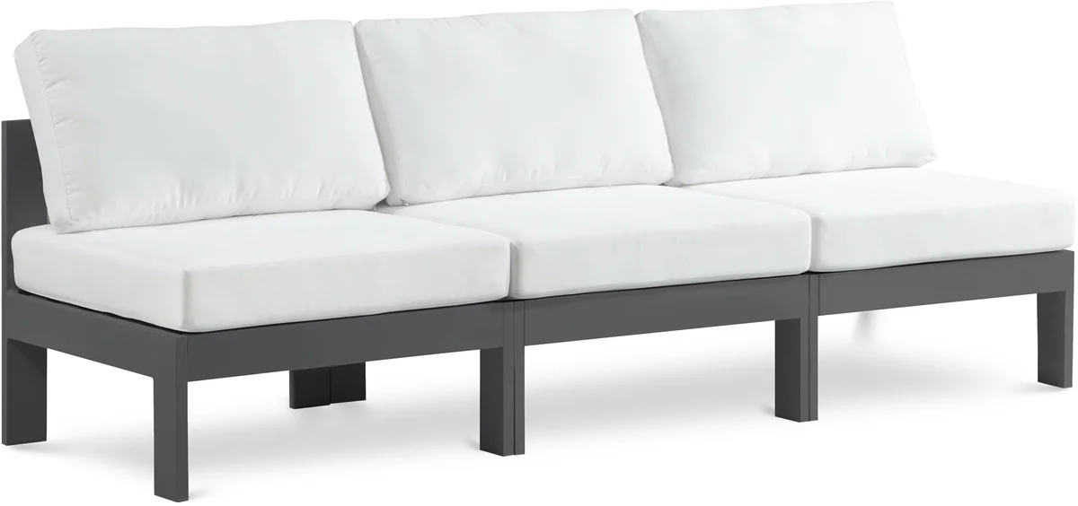 Nizuc - Outdoor Patio 3 Seat Armless Modular Sofa With Gray Frame - White