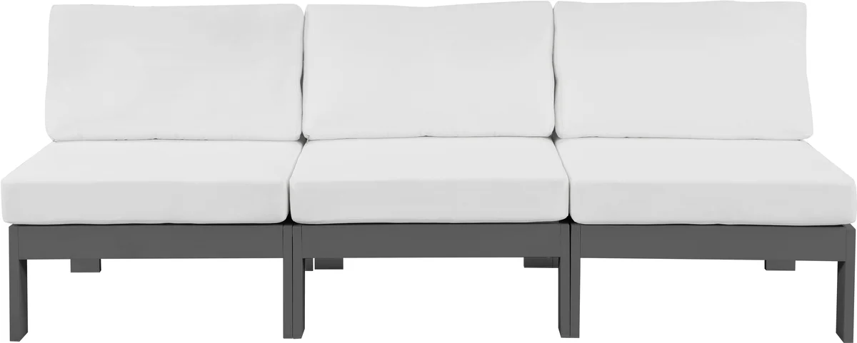 Nizuc - Outdoor Patio 3 Seat Armless Modular Sofa With Gray Frame - White