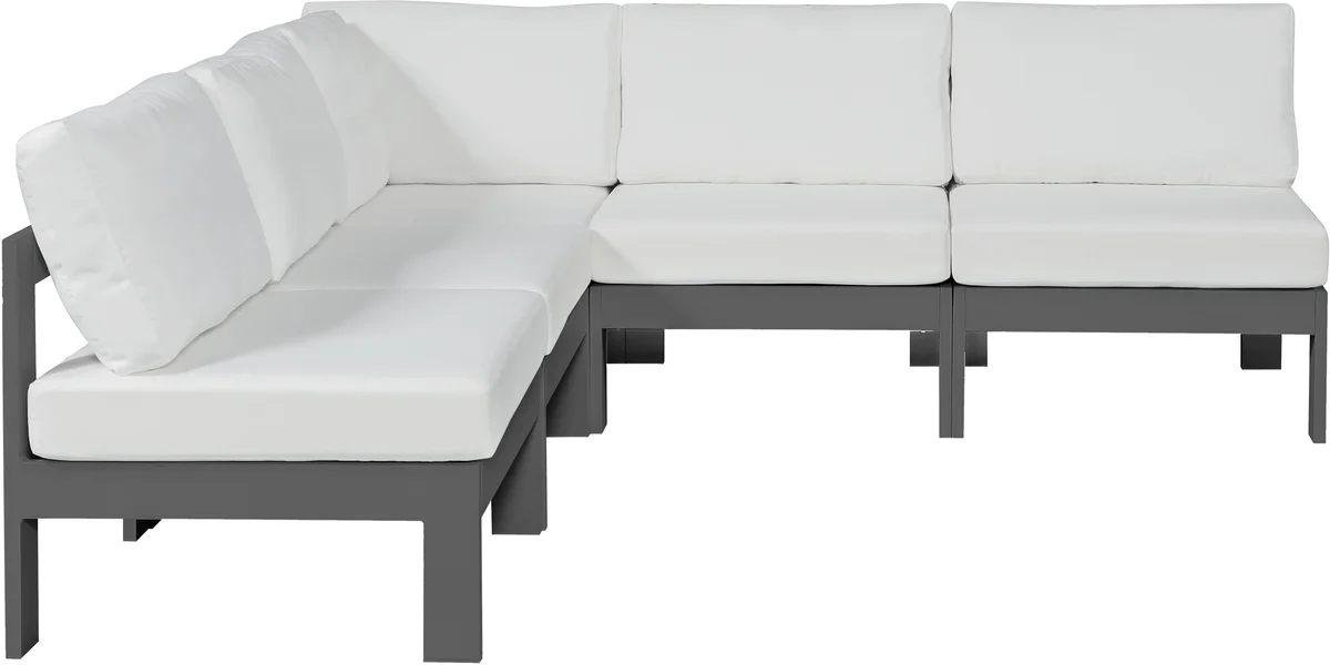 Nizuc - Outdoor Patio 5 Piece Modular Corner Armless Sectional With Gray Frame - White