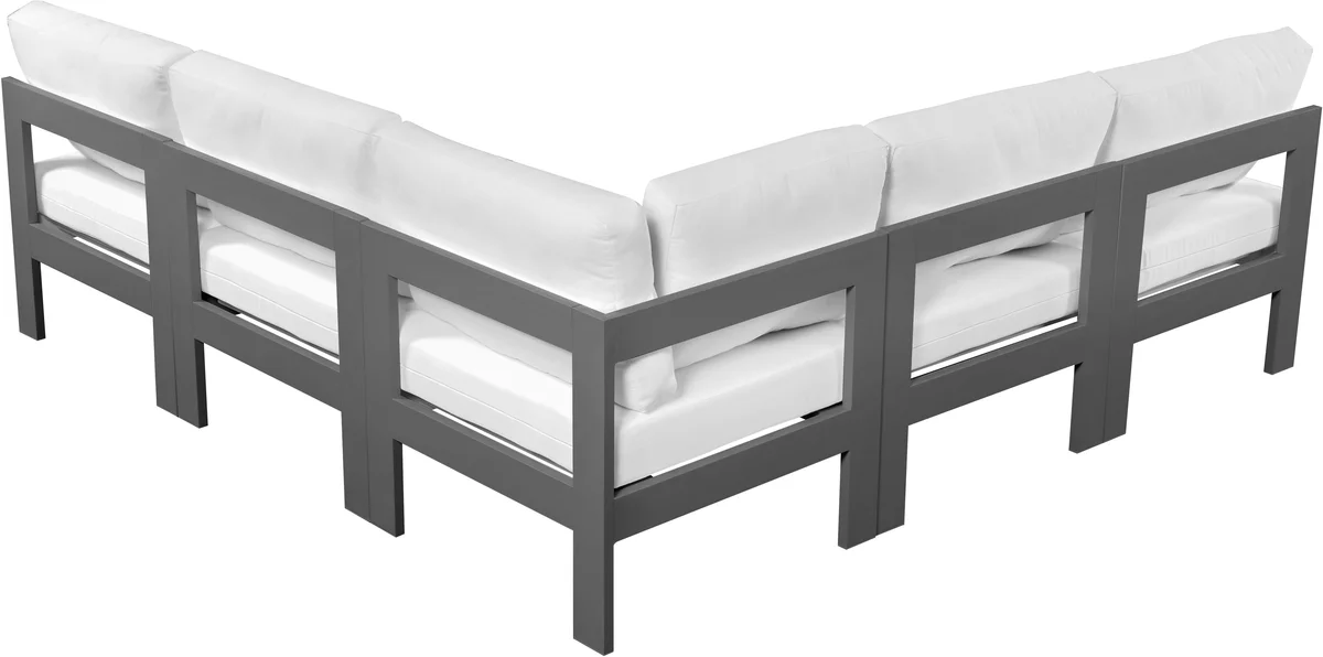 Nizuc - Outdoor Patio 5 Piece Modular Corner Armless Sectional With Gray Frame - White