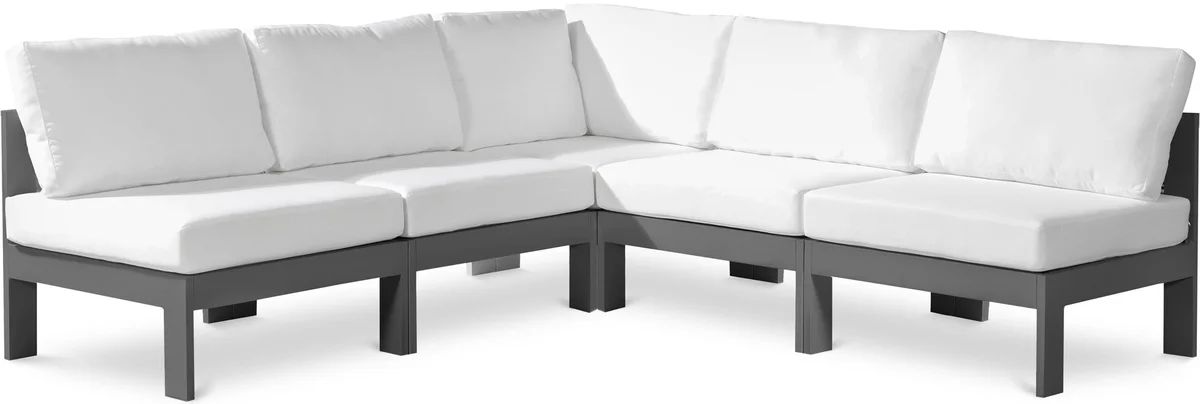 Nizuc - Outdoor Patio 5 Piece Modular Corner Armless Sectional With Gray Frame - White