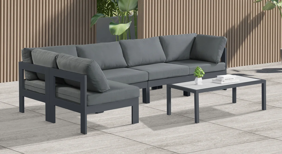 Nizuc - Outdoor Patio 5 Piece Modular Sectional With Gray Frame - Gray