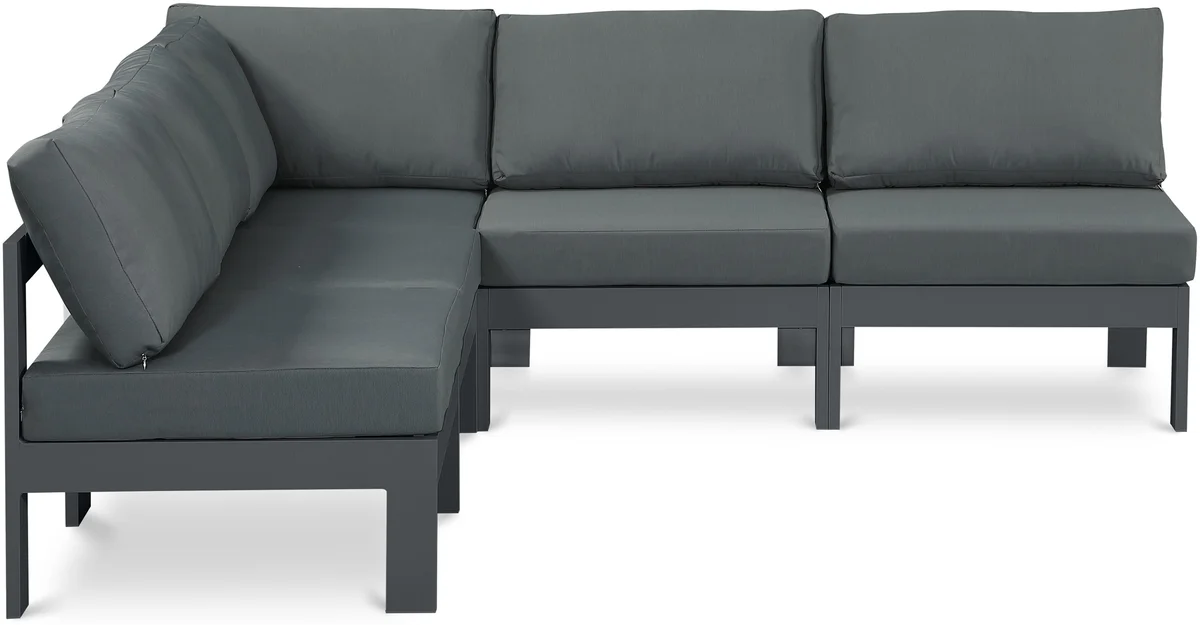 Nizuc - Outdoor Patio 5 Piece Modular Corner Armless Sectional With Gray Frame - Gray
