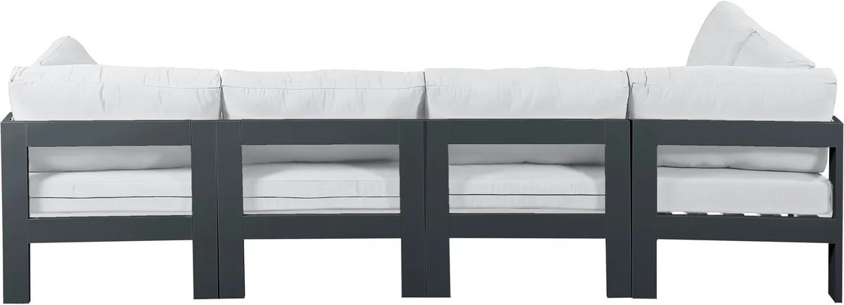 Nizuc - Outdoor Patio 5 Piece Modular Sectional With Gray Frame - White