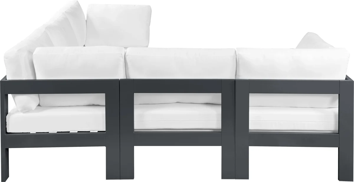 Nizuc - Outdoor Patio 5 Piece Modular Corner Sectional With Gray Frame - White
