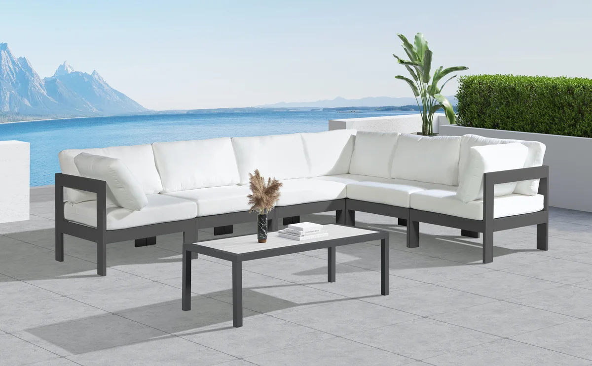 Nizuc - Outdoor Patio 6 Piece Modular Sectional With Gray Frame - White - View 2