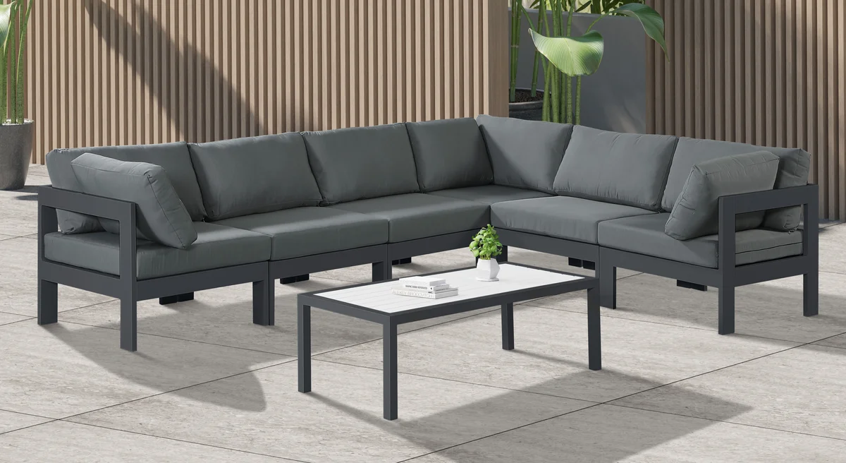 Nizuc - Outdoor Patio 6 Piece Modular Sectional With Gray Frame - Gray - View 2