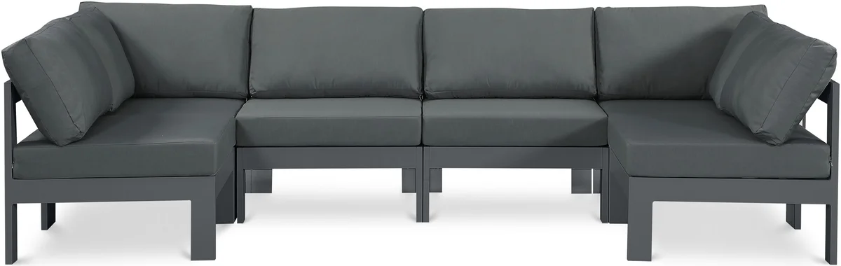 Nizuc - Outdoor Patio 6 Piece Modular U-Shaped Sectional With Gray Frame - Gray