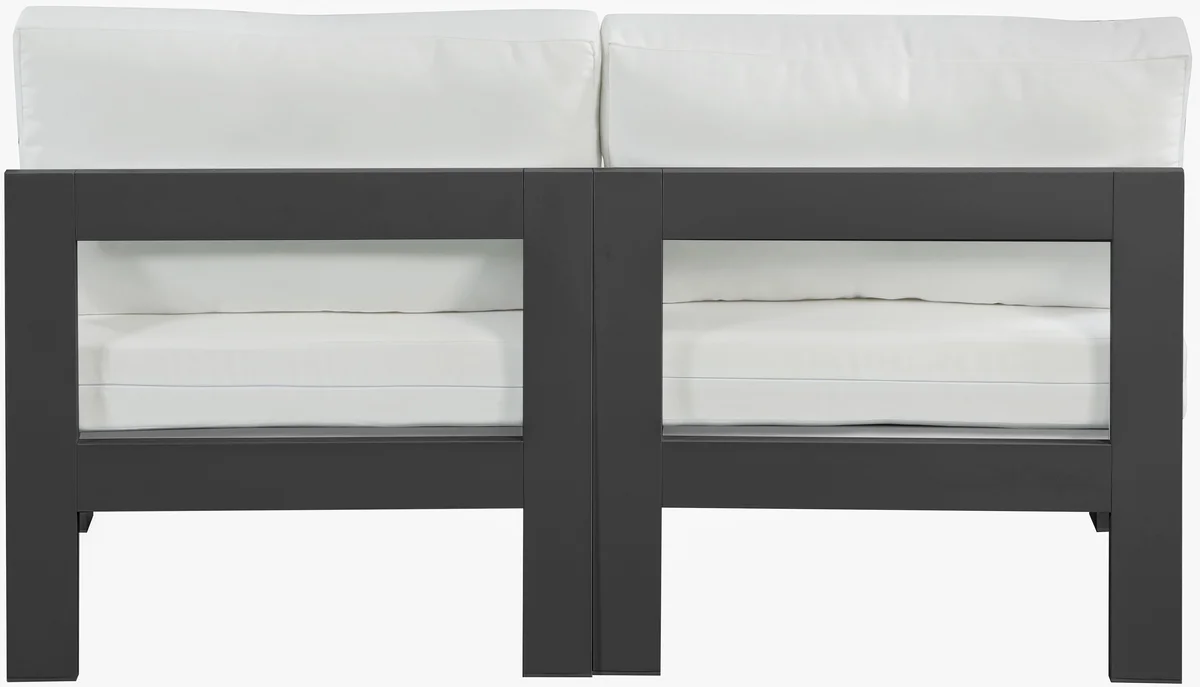 Nizuc - Outdoor Patio 2 Seat Armless Modular Sofa With Gray Frame - White