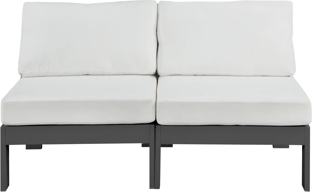 Nizuc - Outdoor Patio 2 Seat Armless Modular Sofa With Gray Frame - White