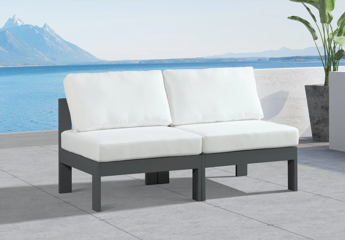 Nizuc - Outdoor Patio 2 Seat Armless Modular Sofa With Gray Frame - White - View 2