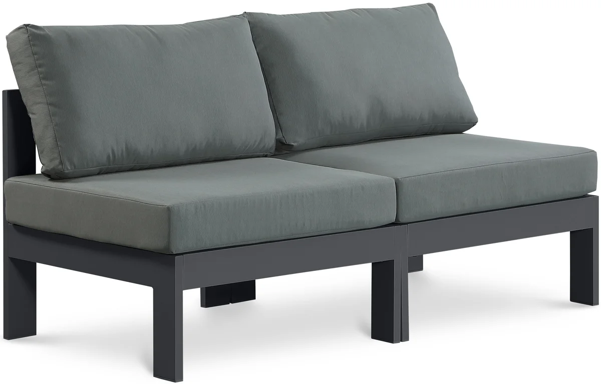 Nizuc - Outdoor Patio 2 Seat Armless Modular Sofa With Gray Frame - Gray