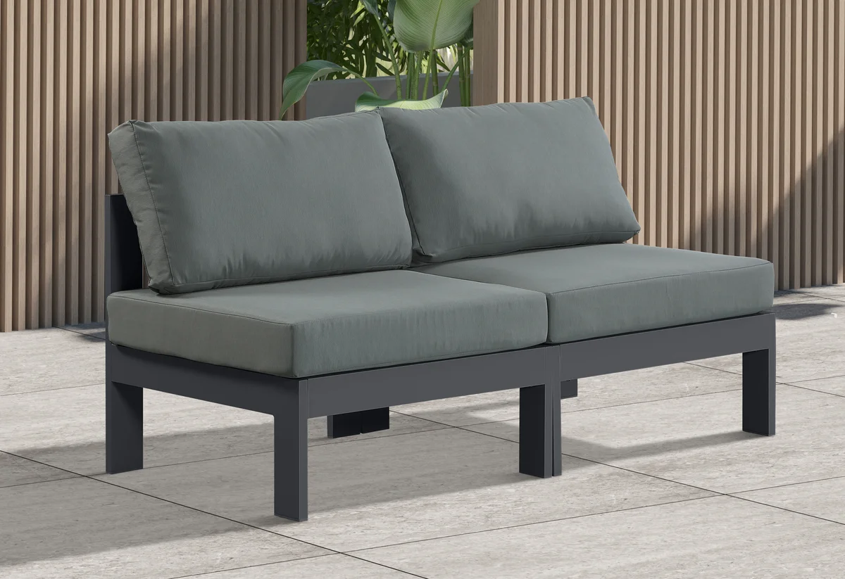 Nizuc - Outdoor Patio 2 Seat Armless Modular Sofa With Gray Frame - Gray - View 2