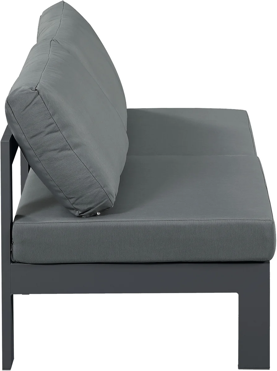 Nizuc - Outdoor Patio 2 Seat Armless Modular Sofa With Gray Frame - Gray