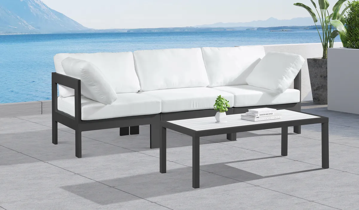 Nizuc - Outdoor Patio 3 Seat Modular Sofa With Gray Frame - White - View 2