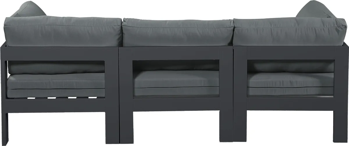 Nizuc - Outdoor Patio 3 Seat Modular Sofa With Gray Frame - Gray