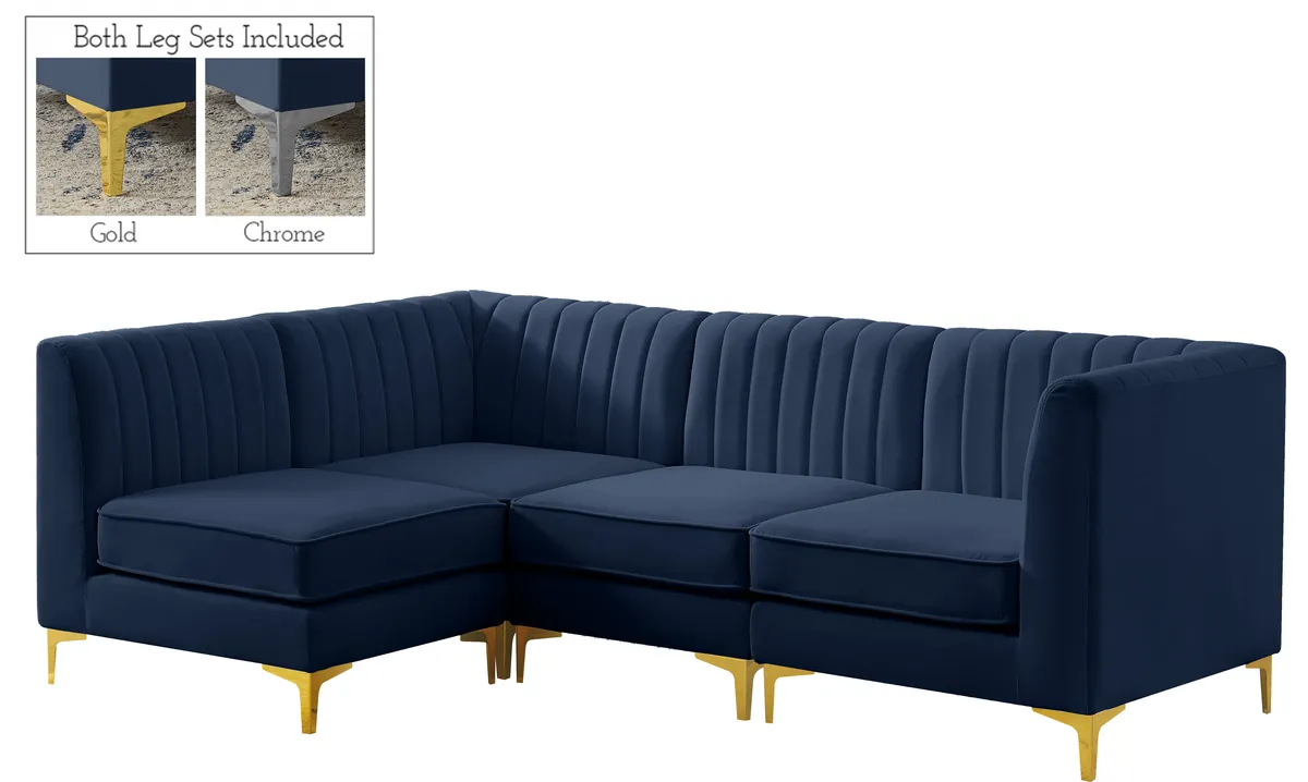 Alina - 4 Piece Modular L-Shaped Sectional - Navy