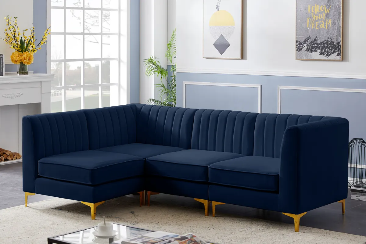 Alina - 4 Piece Modular L-Shaped Sectional - Navy