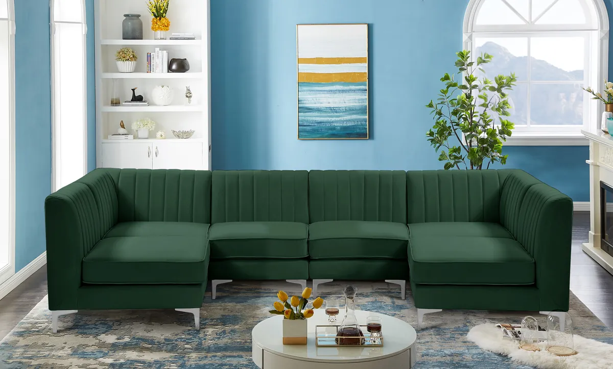 Alina - 6 Piece Modular U-Shaped Sectional - Green