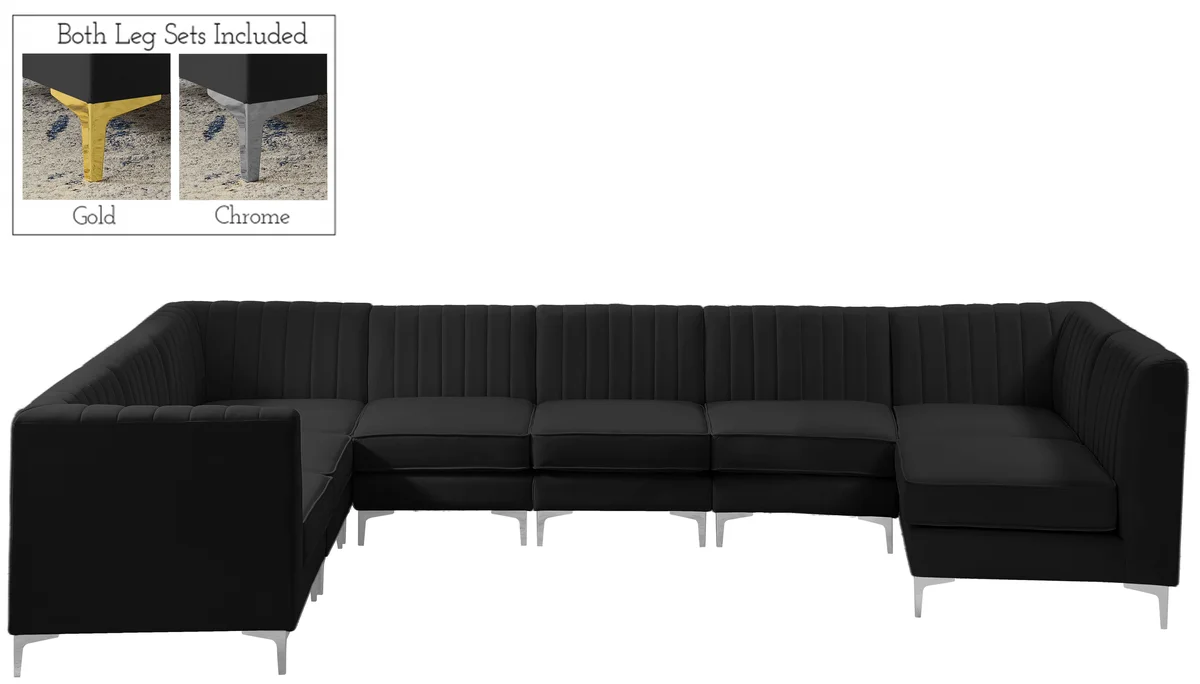Alina - 8 Piece Velvet Modular Sectional - Black - View 2