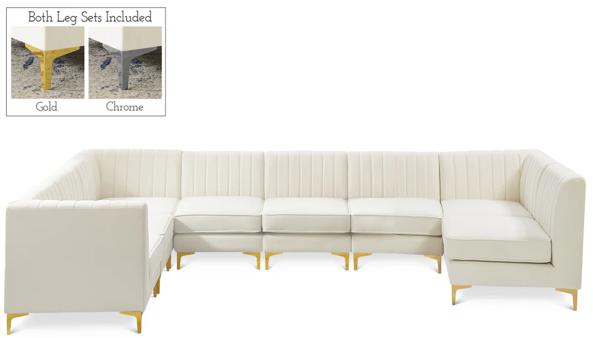 Alina - 8 Piece Velvet Modular Sectional - Cream