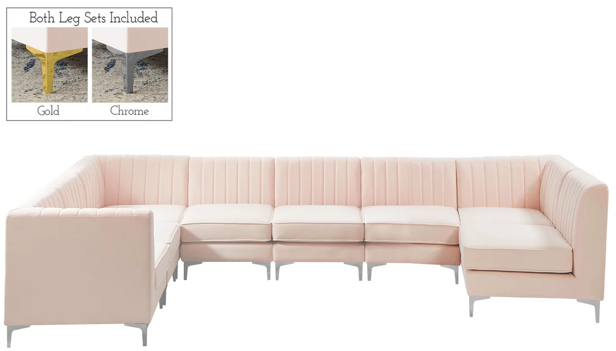 Alina - 8 Piece Velvet Modular Sectional - Pink - View 2
