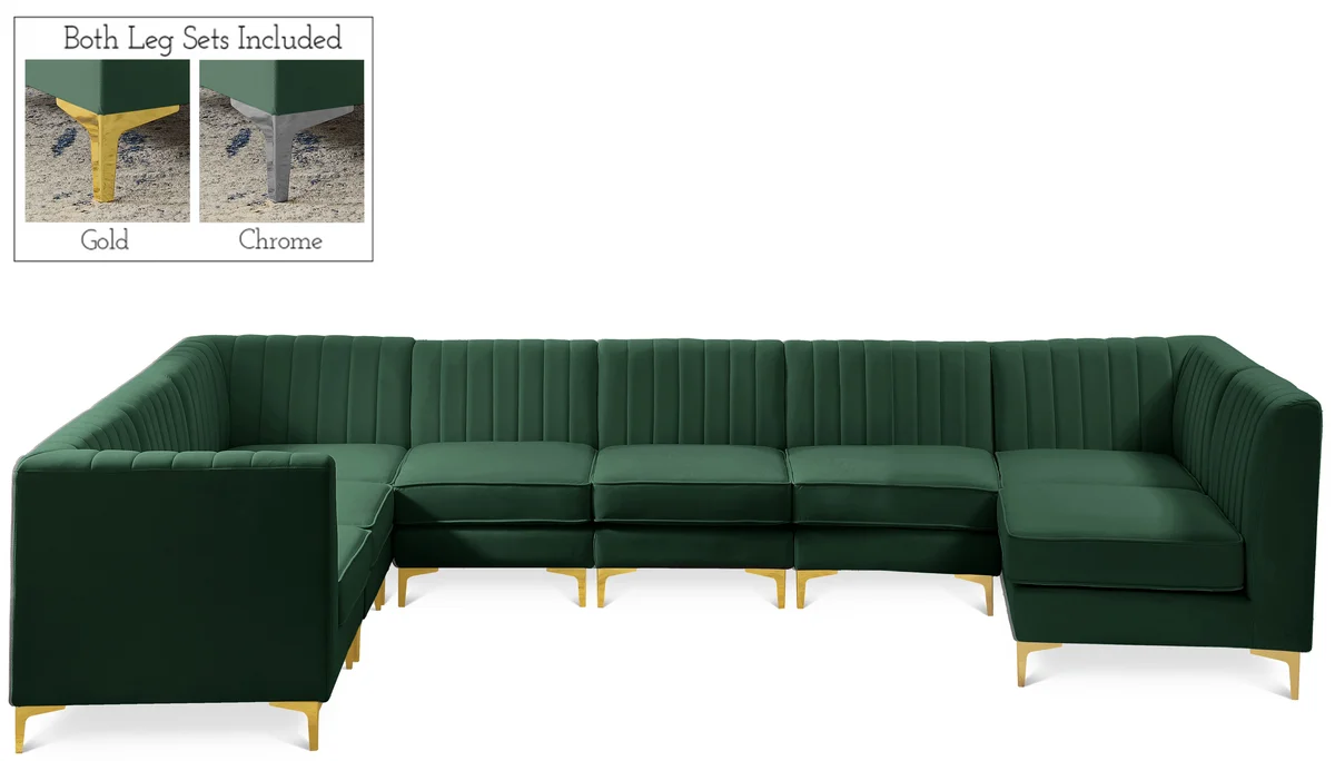 Alina - 8 Piece Velvet Modular Sectional - Green