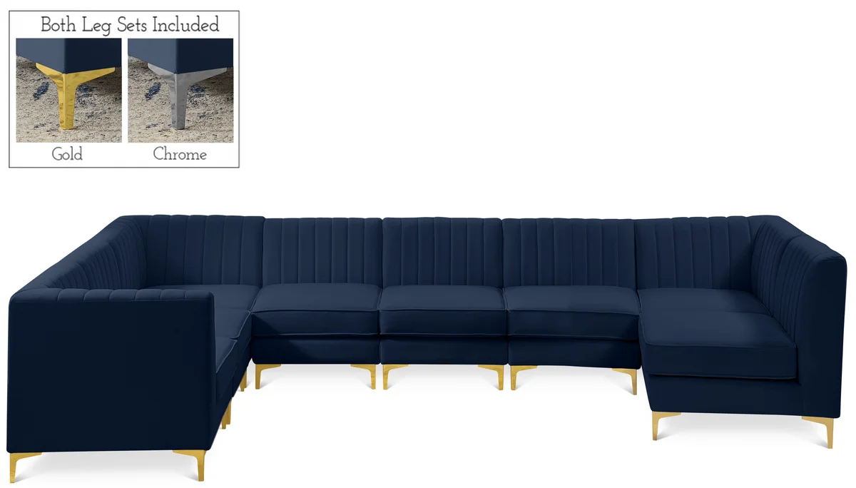 Alina - 8 Piece Velvet Modular Sectional - Navy