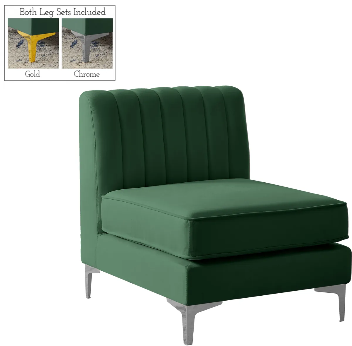 Alina - Armless Chair - Green - View 2