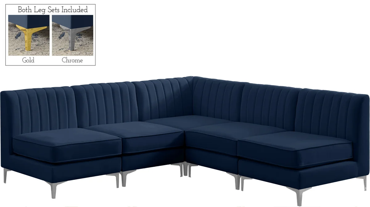 Alina - 5 Piece Modular Armless Sectional - Navy - View 2