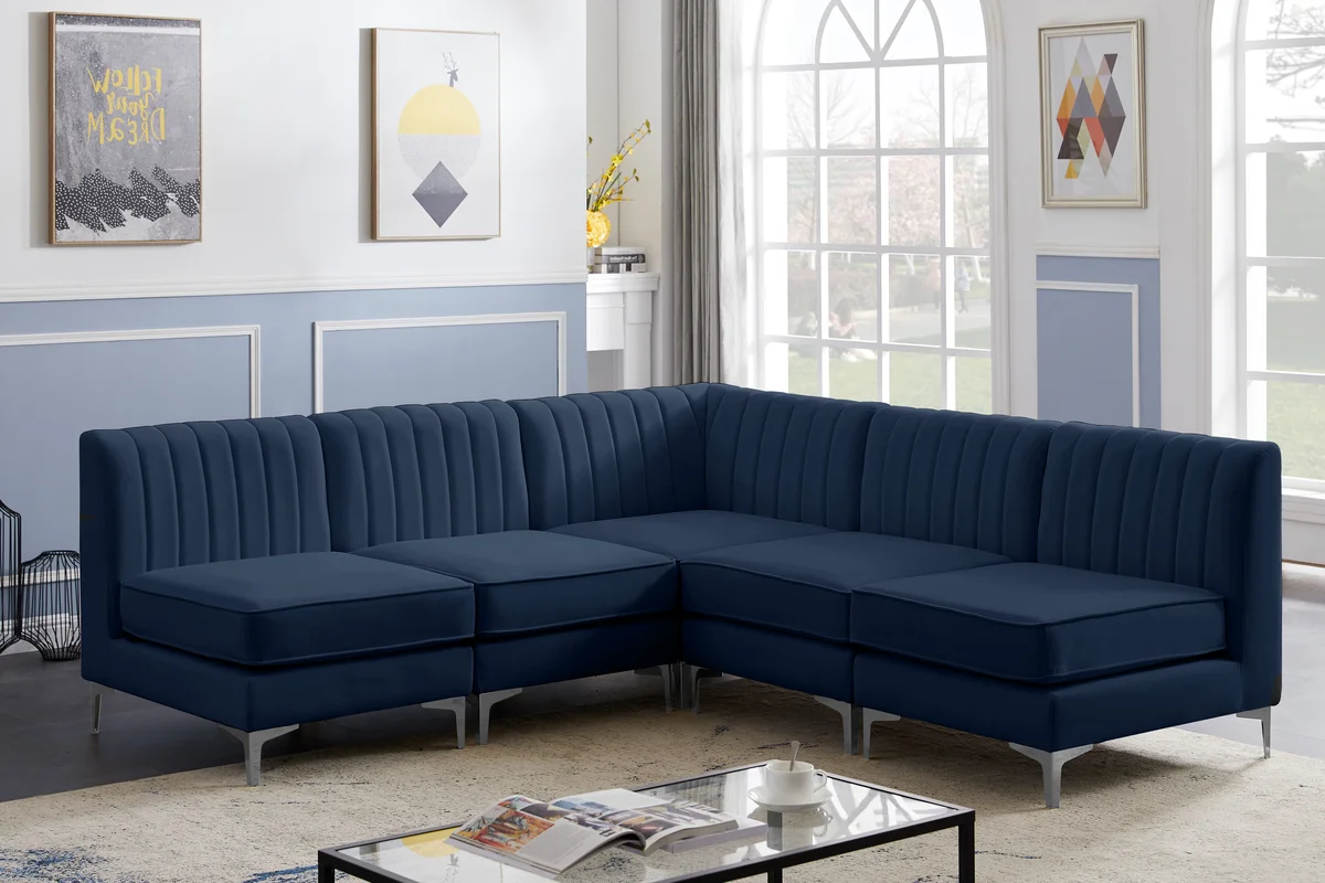 Alina - 5 Piece Modular Armless Sectional - Navy