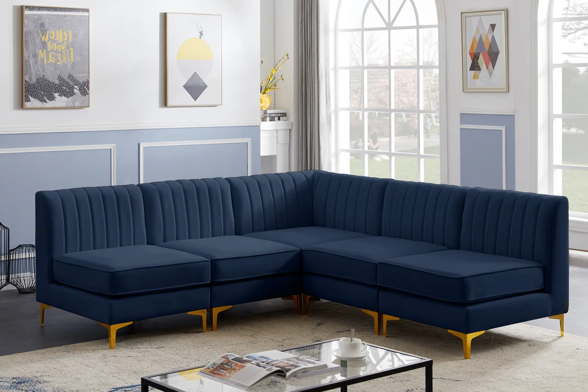 Alina - 5 Piece Modular Armless Sectional - Navy
