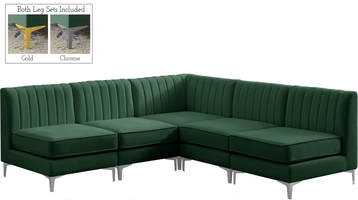 Alina - 5 Piece Modular Armless Sectional - Green - View 2
