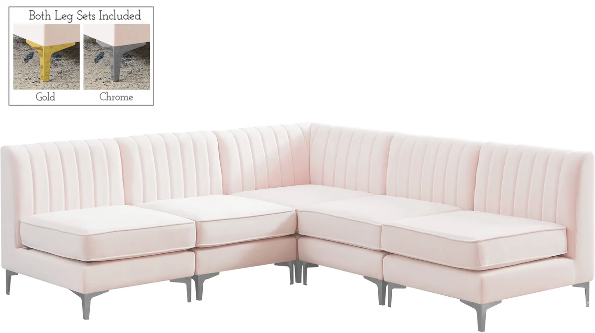 Alina - 5 Piece Modular Armless Sectional - Pink - View 2