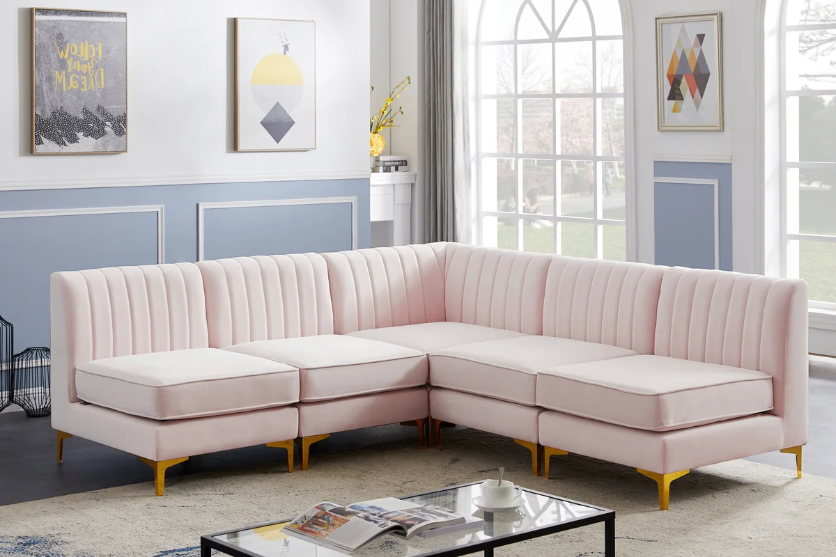 Alina - 5 Piece Modular Armless Sectional - Pink