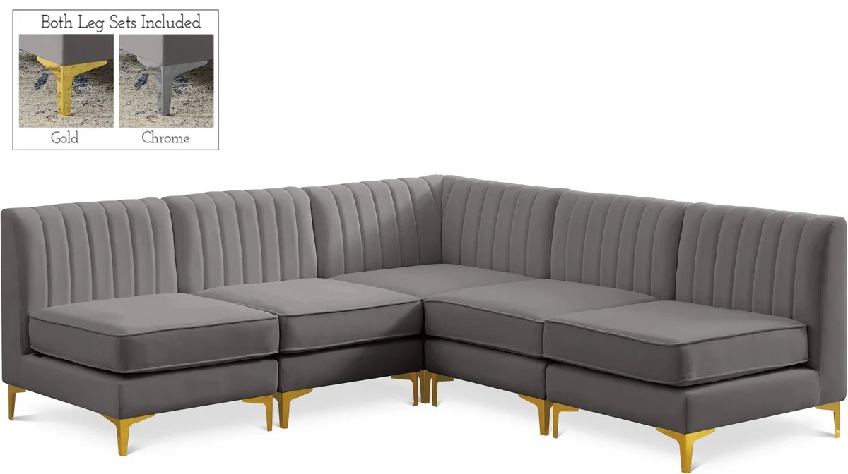 Alina - 5 Piece Modular Armless Sectional - Gray