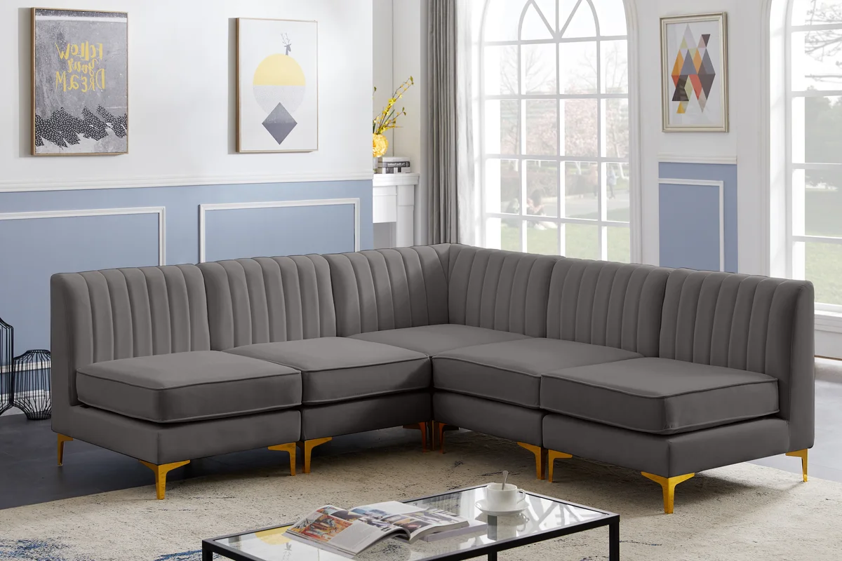 Alina - 5 Piece Modular Armless Sectional - Gray