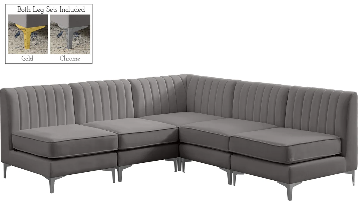 Alina - 5 Piece Modular Armless Sectional - Gray - View 2
