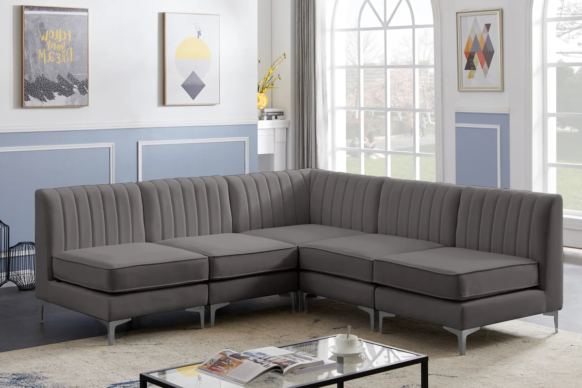 Alina - 5 Piece Modular Armless Sectional - Gray