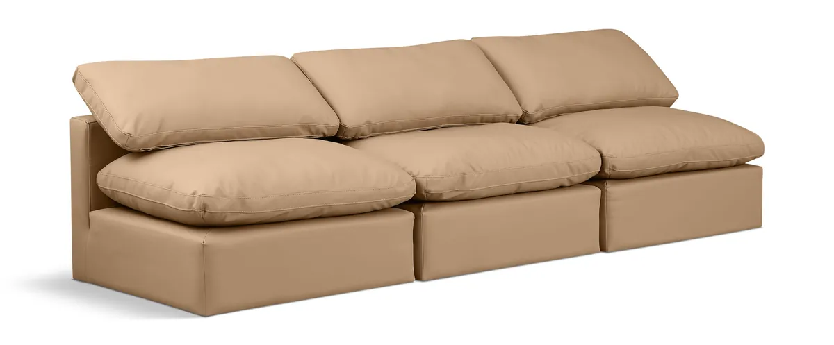 Indulge - Faux Leather 3 Seat Modular Armless Sofa - Tan