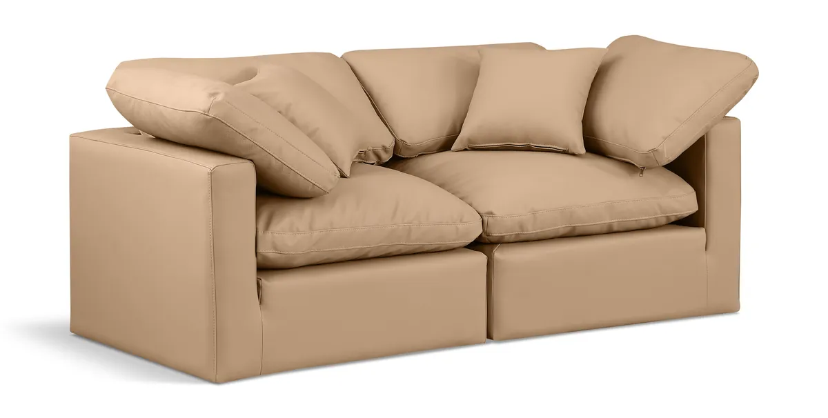 Indulge - Faux Leather 2 Seat Modular Sofa - Tan