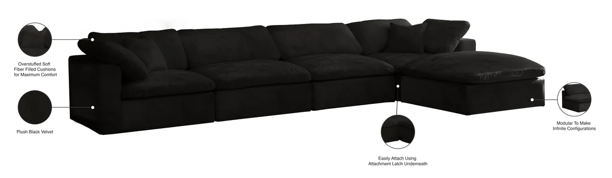 Cozy - 5 Piece Modular Sectional With Chaise - Black