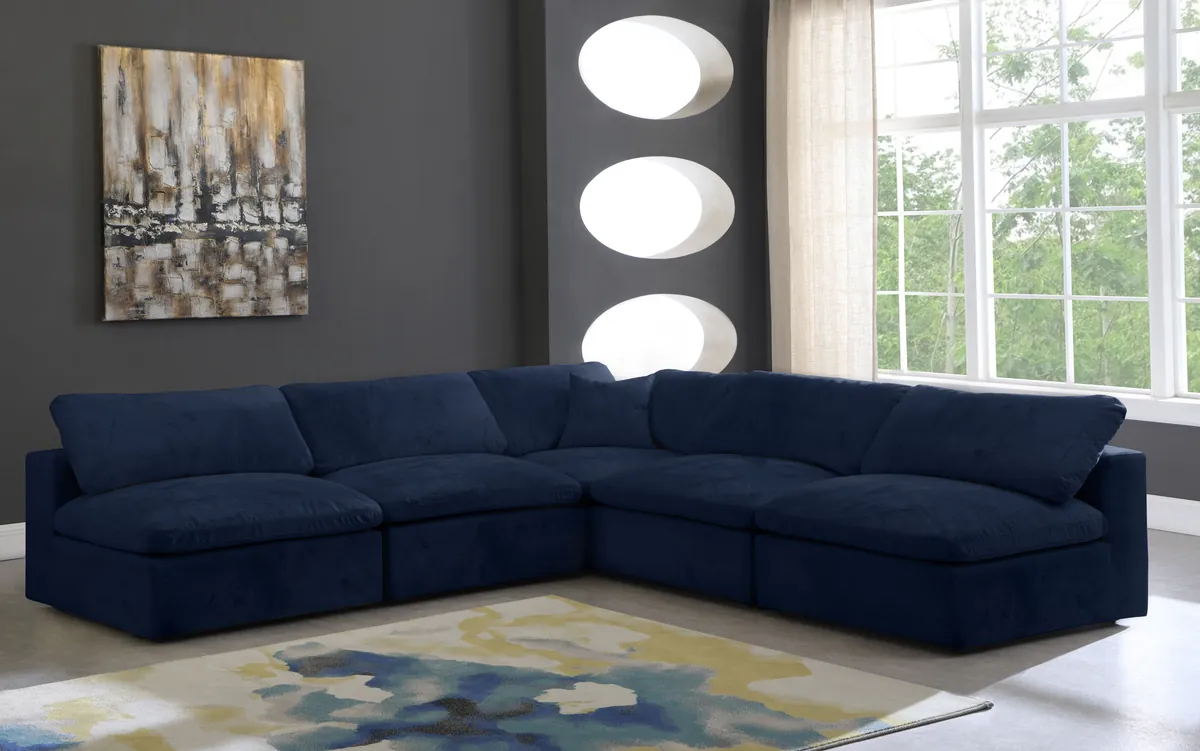 Cozy - 5 Piece Modular Corner Armless Sectional - Navy - View 2