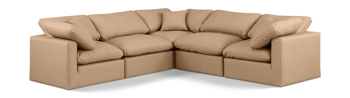 Indulge - Faux Leather 5 Piece Modular Corner Sectional - Tan